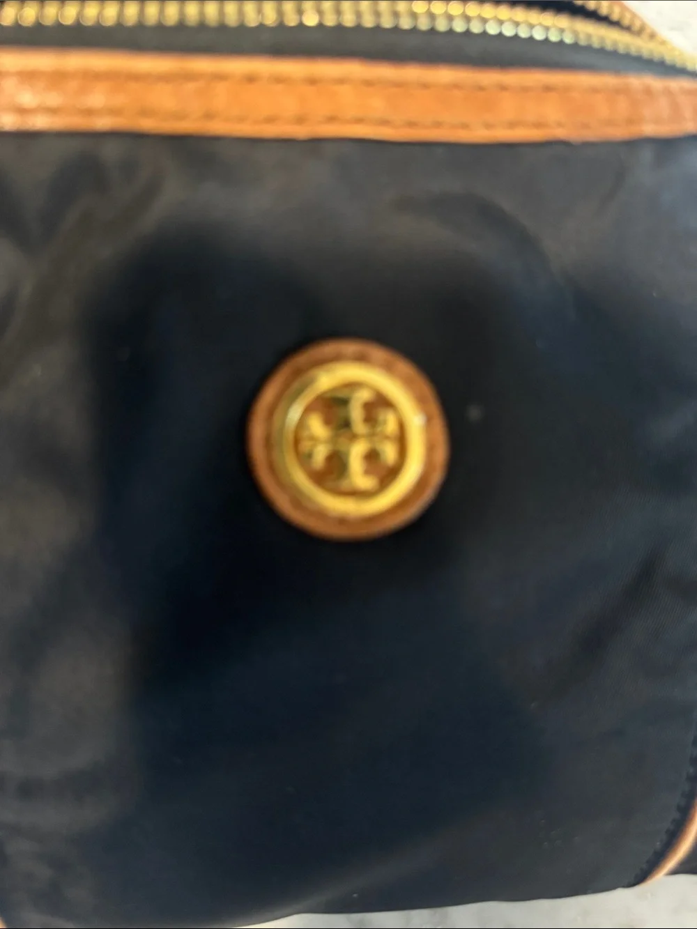Tory Burch black Nylon Cosmetic Pouch with Tan Trim